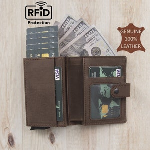 Cartera de cuero con protección RFID, cartera personalizada, cartera con tarjetero, cartera grabada, cartera con bloqueo RFID para hombres, cartera con soporte para Airtag
