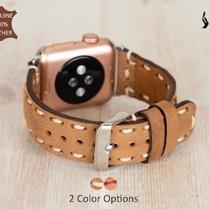 Hand Stitched Leather Apple Watch Band 38 40 41 42 44 45 46 49 mm, Apple Watch Strap Personalized Galaxy Fitbit, Fossil, Gear iWatch Band
