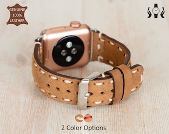 Full Stitched Leather Apple Watch Band 38 40 41 42 44 45 46 49 mm, Apple Watch Strap Personalized Galaxy Fitbit, Fossil, iWatch Band