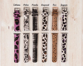 Furry Leather Apple Watch Strap,  Patterned Apple Watch Band 38, 40, 41, 42, 44, 45, 49 mm, iWatch Strap, Galaxy, Pixel, Feathery, Wooly