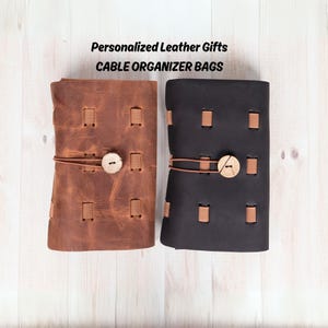 Custom Leather Cable Organizer Bag, Cable and Charger Organizer, Travel Cable Organizer, Leather Cord Holder, Handmade Travel Organizer