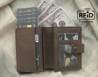 Leather Wallet RFID Protecting Custom Wallet, Card Holder Wallet, Engraved Wallet, RFID Blocking Wallet for Men, Wallet with Airtag Holder