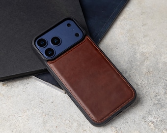 Top Grain Leather iPhone Case, iPhone Duo, 18, 17, 16, 15, 14, 13, Personalized Custom Monogram, Slim Lightweight Wireless Charging Cover