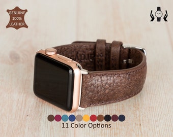 Coffee Grain Leather Apple Watch Band 38, 40, 41, 42, 44, 45, 49 mm, 22 mm Watch Apple iWatch Strap Custom Galaxy, Fitbit, Fossil Pixel Band