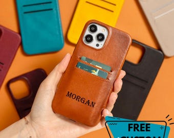 Benutzerdefinierte Leder iPhone Kartenhalter iPhone 17, 17E, 16, 15, 14, 13, 12, SE Kreditkarte Slim Case iPhone Brieftasche Snap-On Full Cover