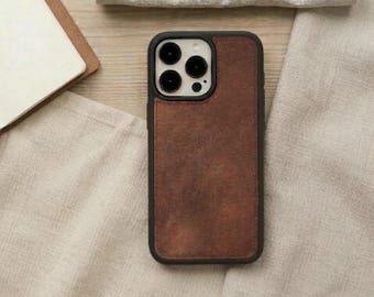 Custodia per iPhone in vera pelle, compatibile con iPhone 17, 17E, 17 Air, 16, 15, 14, 13, 12, SE. Custodia personalizzata per iPhone con monogramma. Custodia in pelle.