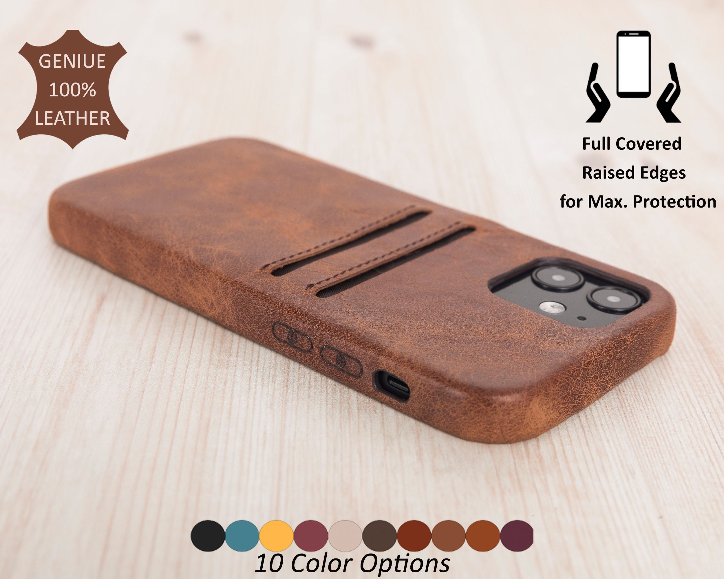 Genuine Leather iPhone Card Holder Case. iPhone 15 14 13 