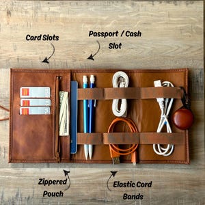 Borsa organizer per cavi in pelle personalizzata, organizer per caricabatterie, organizer per cavi, organizer da viaggio per regalo di anniversario, regalo personalizzato per viaggiatori