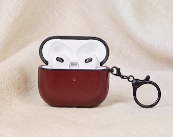 Leder Apple AirPods 1, 2, 3 & 4, Pro 1, Pro 2, Pro 3, Benutzerdefinierte Schlüsselanhänger Airpods Hülle, Full Cover Airpods Hülle, Kopfhörertasche