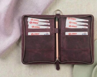 Personalized Leather Passport Holder, Custom Travel Wallet, Zippered Passport Case with Wristlet, Genuine Leather Passport Cover and Gift