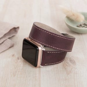Correa doble de cuero personalizada para Apple Watch, correa de doble vuelta. Correa de doble envoltura. Compatible con Galaxy, Fitbit Pixel e iWatch. Tallas: 38, 40, 41, 42, 44, 45, 46 y 49 mm.
