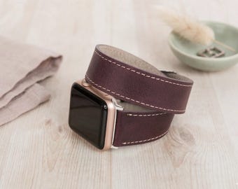 Correa doble de cuero personalizada para Apple Watch, correa de doble vuelta. Correa de doble envoltura. Compatible con Galaxy, Fitbit Pixel e iWatch. Tallas: 38, 40, 41, 42, 44, 45, 46 y 49 mm.