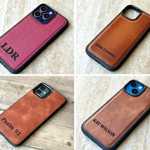 Personalized Genuine Leather iPhone Case, iPhone 16, 15, 14, 13, 12, 11, 11 Pro, X, XS, XS Max, XR, 8 Plus Custom iPhone Case Monogram Phone Case Leather