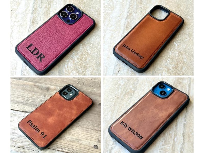 Personalized Genuine Leather iPhone Case, iPhone 16, 15, 14, 13, 12, 11, 11 Pro, X, XS, XS Max, XR, 8 Plus Custom iPhone Case Monogram Phone Case Leather