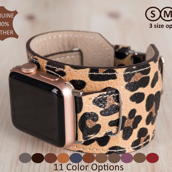 Leopard Leather Apple Watch Cuff, Apple Watch Band 38 40 41 42 44 45 49 mm, Custom iWatch Strap, Galaxy, Fitbit, Pixel, Fossil Watch Band