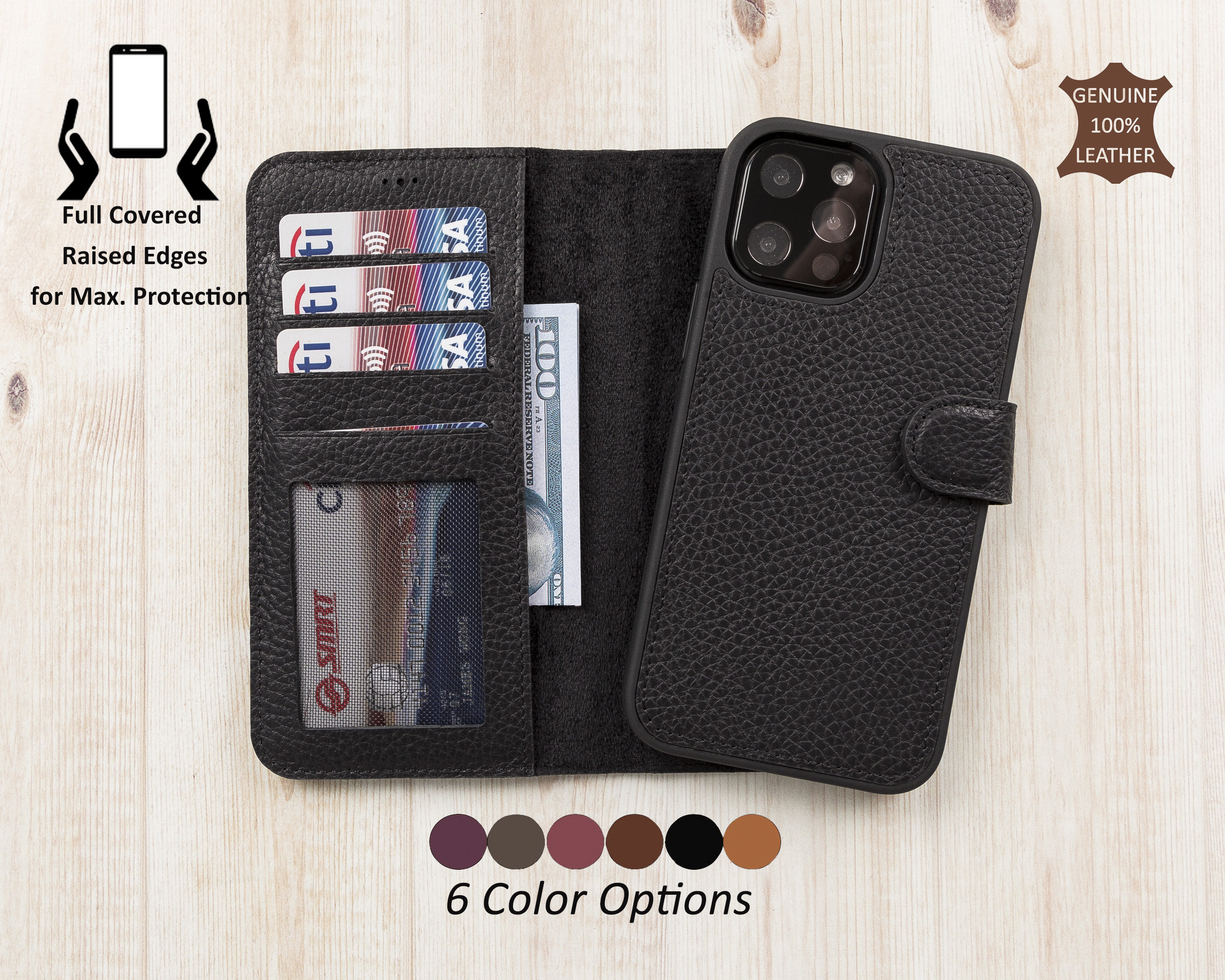 For iPhone 15 14 13 Pro Max Wallet Bag Phone Case with Handstrap Shoulder  Strap
