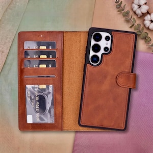 Passgenaue Lederhülle für S26, S25, S24, S23, S22, S21, S20, Note 20, abnehmbare magnetische Hülle, Kartenhalter