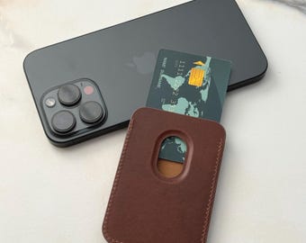 Custom Leather MagSafe Card Wallet, Engraved MagSafe Card Holder for iPhone, Minimalist Card Holder, Handmade Card Wallet