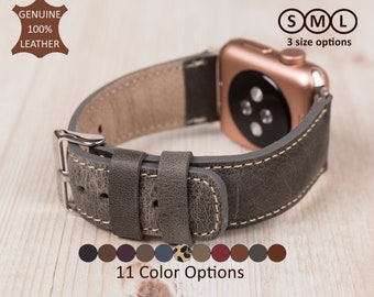 Gray Leather Apple Watch Band 38 40 41 42 44 45 49 mm, Hand Stitched Apple Watch Strap, Personalized Galaxy, Fitbit, Pixel, Fossil Bands