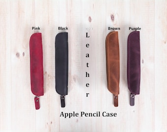 Leather Apple Pencil Case, Custom Engraved Pen Sleeve, Personalized Pencil Holder, Handmade Gift for Artists, Students, Designers