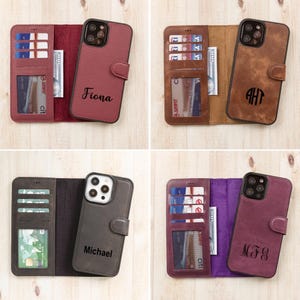 Custom Leather iPhone 16, 15, 14, 13, 12, 11, 11 Pro, X, XS, XR, 8, 7 Plus Case, Detachable Magnetic Case, iPhone Card Holder, iPhone Wallet