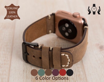Camel Leather Apple Watch Band 38, 40, 41, 42, 44, 45, 49 mm Hand Stitched Apple iWatch Strap Personalized Galaxy Fitbit, Fossil Pixel band