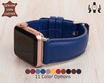 Navy Grain Leather Apple Watch Band 38, 40, 41, 42, 44, 45, 49 mm, 22 mm Watch, Apple iWatch Strap Custom Galaxy, Fitbit, Fossil Pixel Band