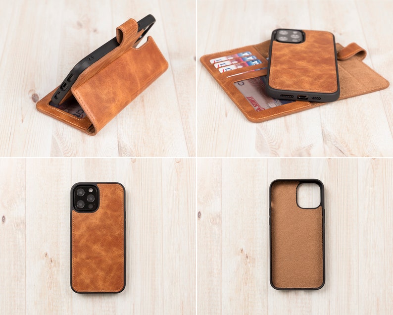 Custom Leather iPhone 15, 14, 13, 12, 11, 11 Pro, X, XS, XR, 8, 7, 6 Plus Case, Detachable Magnetic Case, iPhone Card Holder, iPhone Wallet image 2