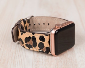 Bracelet Apple Watch en cuir fleur léopard 38, 40, 41, 42, 44, 45, 49 mm, 22 mm, montre, Apple iWatch Strap Galaxy, Fitbit, Fossil Pixel Band