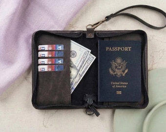 Genuine Leather Passport Holder, Passport Cover, Wristlet Leather Passport Wallet, Personalized Passport Case, Custom Travel Gift Wallet