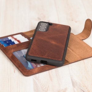 Brown Leather Samsung Wallet Case for S24, S23, S22, S21, S20, S10, S9, S8, Note 20, 10 Galaxy Detachable Magnetic Case, Samsung Card Holder image 3