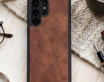 Genuine Leather Phone Case, Galaxy S26, S26 Plus, S26 Ultra, S25, S24, S23 Custom Phone Case, Monogram Phone Case Leather