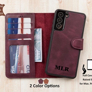 Capa carteira de couro roxa Samsung Galaxy para S25, S24, S23, S22, S21, S20, S10, S9, S8, Note 20, 10 capa magnética removível porta-cartões