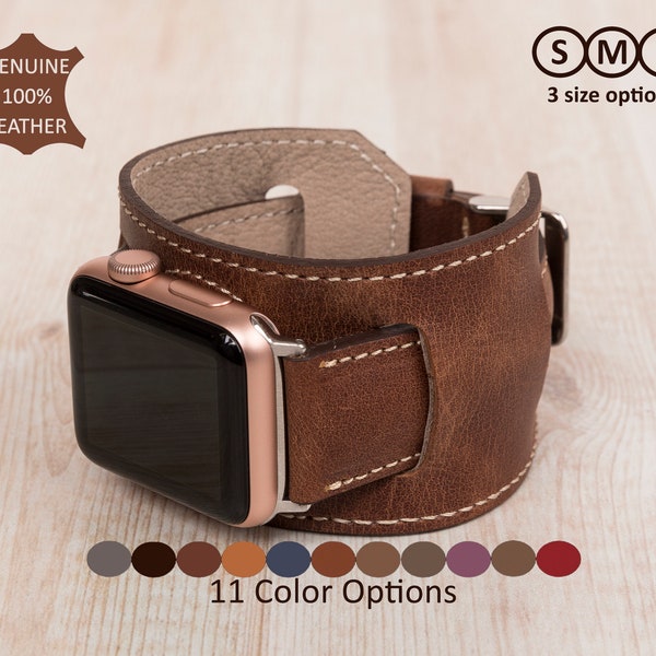 Brown Leather Apple Watch Cuff, Apple Watch Band 38 40 41 42 44 45 49 mm, Custom iWatch Strap, Galaxy, Fitbit, Pixel, Fossil Watch Band