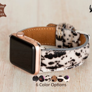 Furry Leather Apple Watch Strap, Polar Pattern Apple Watch Band 38, 40, 41, 42, 44, 45, 49 mm, iWatch Strap, Galaxy, Pixel, Feathery, Wooly