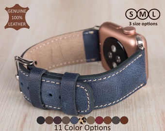 Blue Leather Apple Watch Band 38 40 41 42 44 45 49 mm, Hand Stitched Apple Watch Strap, Personalized Galaxy, Fitbit, Pixel, Fossil Bands