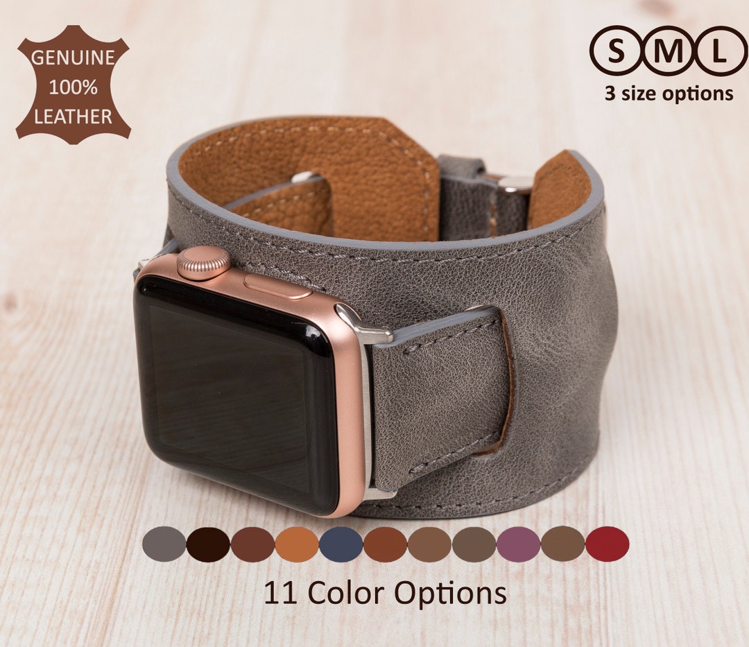 Gray Leather Apple Watch Cuff, Apple Watch Band 38 40 41 42 44 45 49 Mm