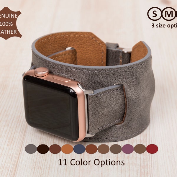 Gray Leather Apple Watch Cuff, Apple Watch Band 38 40 41 42 44 45 49 mm, Custom iWatch Strap, Galaxy, Fitbit, Pixel, Fossil Watch Band