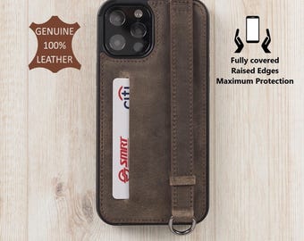 Custom Leather iPhone Case, iPhone 17, 17E, 17 Air, 16, 15, 14, 13, 12, SE Case with Phone Grip, Aesthetic Phone Card Case