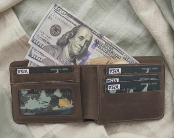 Custom Leather Wallet, Engraved Wallet for Men, Bifold Wallet, Mens Wallet Personalized, Handmade Wallet, Cowhide Wallet, Gift for Him
