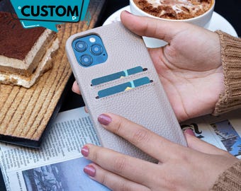 Leder iPhone Kartenhalter iPhone 17, 17E, 16, 15, 14, 13, 12 SE Kreditkarten Slim Case iPhone Brieftasche Snap-On Full Cover