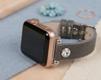 Slim Apple Watch Band 38, 40, 41, 42, 44, 45, 46, 49 mm, Fox Slim Leather Apple Watch for Women, iWatch strap. Galaxy, Fitbit, Fossil Band