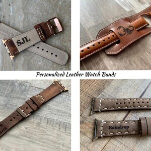 Personalized leather apple, Samsung Galaxy, google pixel watch bands, Color Options: Black, Blue, Brown, Camel, Espresso, Gray, Leopard, Mustard, Purple, Red, Russet,