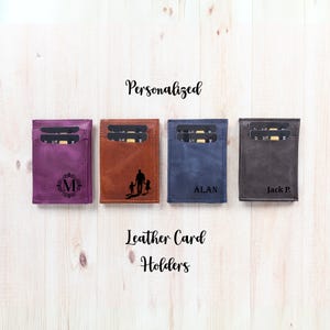 Tarjetero de cuero personalizado para hombre, billetera minimalista delgada, regalo grabado para él, Día del Padre, idea de regalo de cumpleaños personalizado.