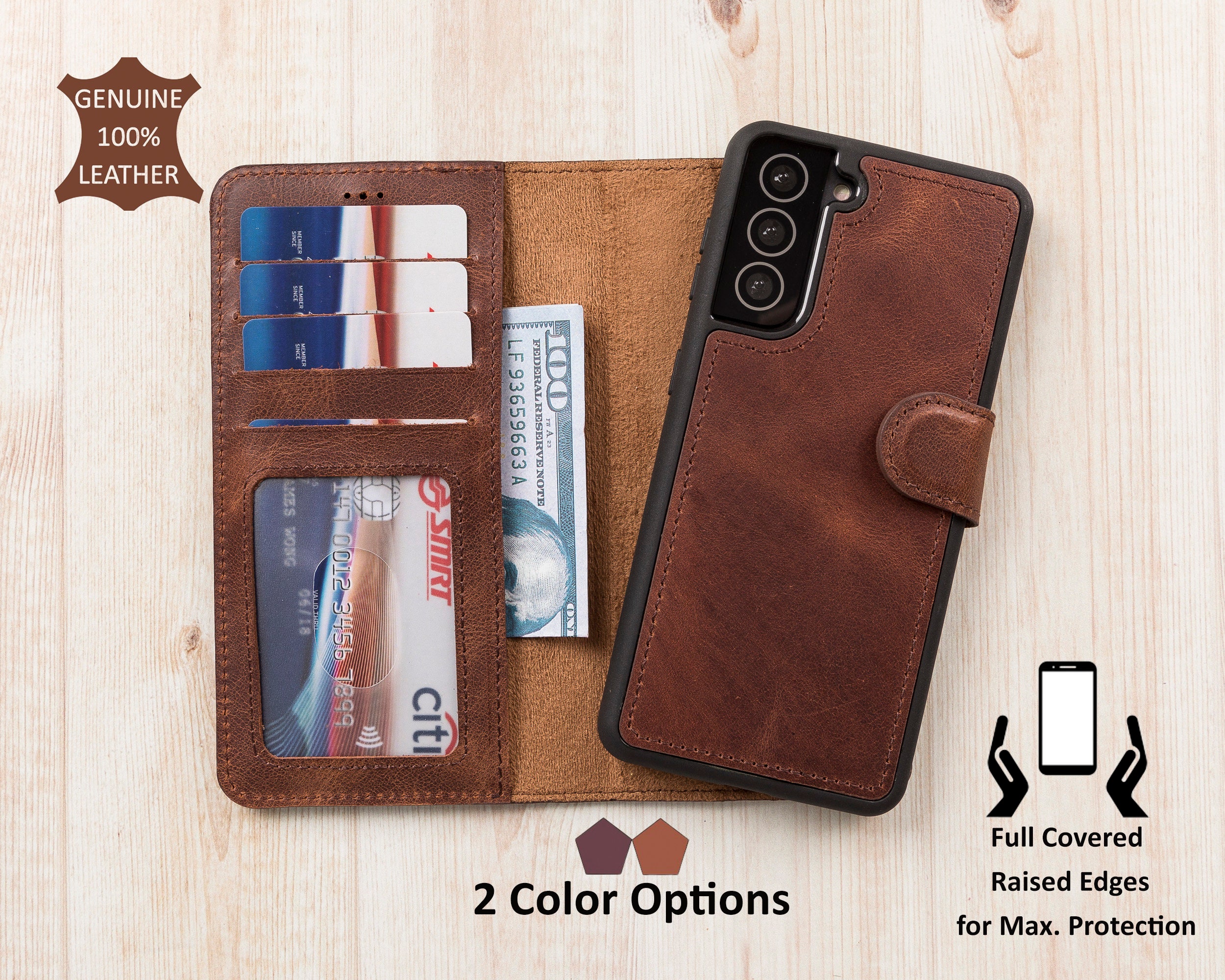Brown Leather Samsung Wallet Case for S23 S22 S21 S20 S10 S9 S8