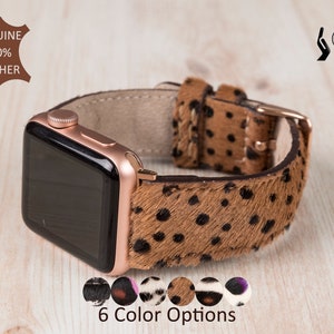 Furry Leather Apple Watch Strap, Fox Pattern Apple Watch Band 38, 40, 41, 42, 44, 45, 49 mm, iWatch Strap, Galaxy, Pixel, Feathery, Wooly