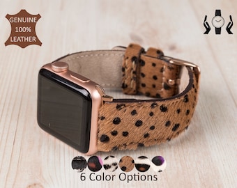 Furry Leather Apple Watch Strap, Fox Pattern Apple Watch Band 38, 40, 41, 42, 44, 45, 49 mm, iWatch Strap, Galaxy, Pixel, Feathery, Wooly