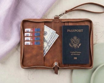 Genuine Leather Passport Holder, Passport Cover, Wristlet Leather Passport Wallet, Personalized Passport Case, Custom Travel Gift Wallet