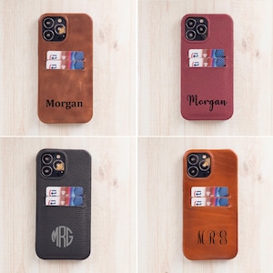 Étui porte-cartes iPhone en cuir personnalisé. Coque mince carte de crédit pour iPhone 16, 15, 14, 13, 12, 11, X, 8, 7 Plus Étui portefeuille à clipser pour iPhone