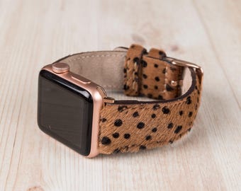 Furry Leather Apple Watch Strap, Polar Pattern Apple Watch Band 38, 40, 41, 42, 44, 45, 46, 49 mm, iWatch Strap, Galaxy, Pixel,  Watchband